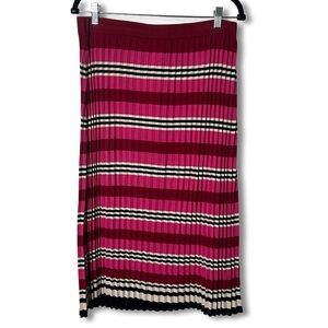 Dolan Left Coast Dora Striped Pleated Ribbed Knit Pull-On Midi Skirt Sz L
